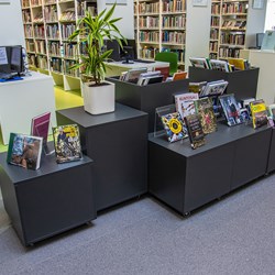 Maria podium met boekenbak